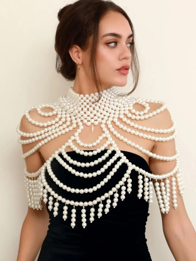 Layered Pearl-Look Shoulder Shawl