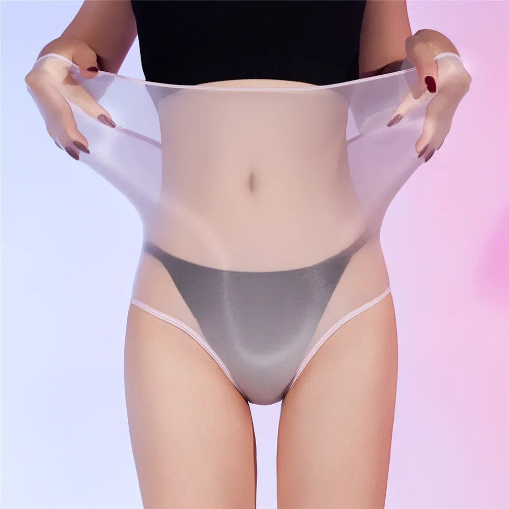 Sexy Women Unisex Silm Crotch Safety Short 6D Thin Bottom Wear Oil Shiny Briefs Sheer See Through U Convex Pouch Underwear
