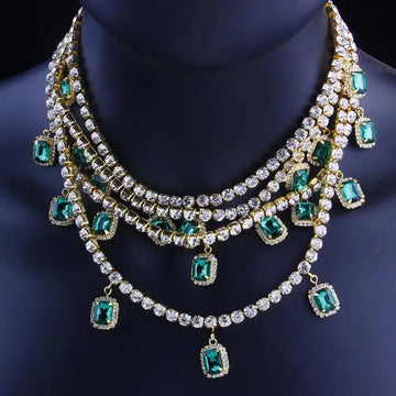Layered Rhinestone Pendant Choker