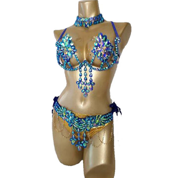 Royal Blue Samba Carnival Wire Bra & Belt 4-Piece Costume Set