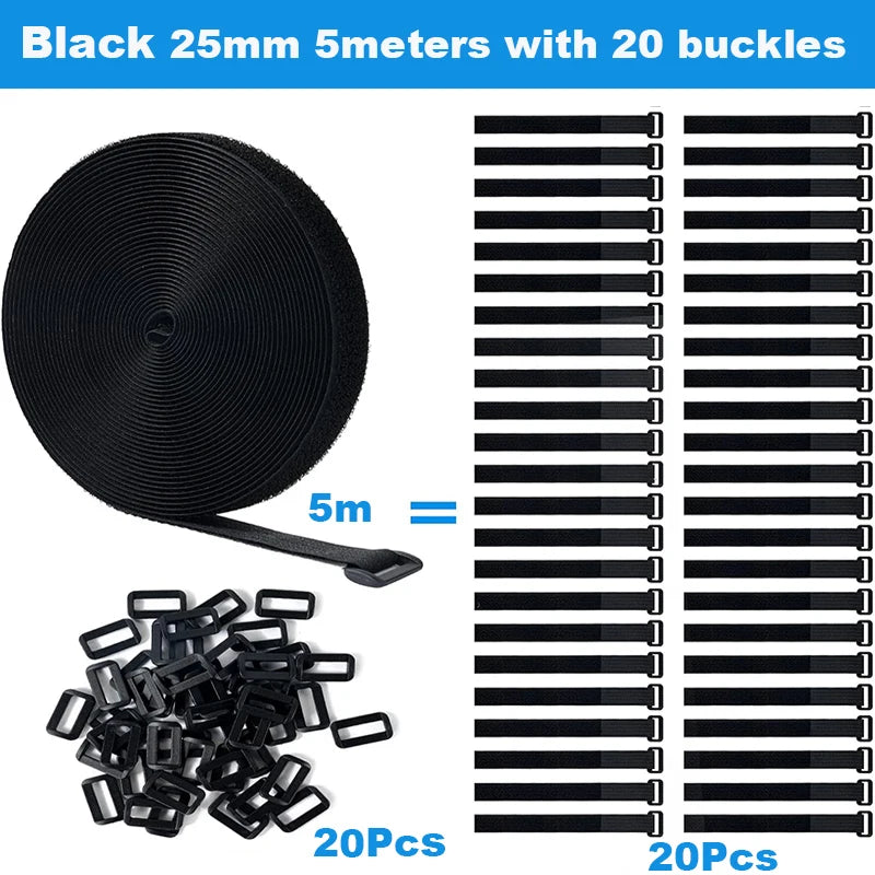 Reusable Hook-and-Loop Fastener Tape — 5 m & 20 Buckles