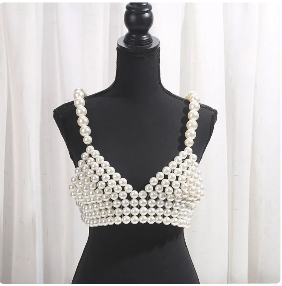 Beaded Pearl-Look Bra Body Chain