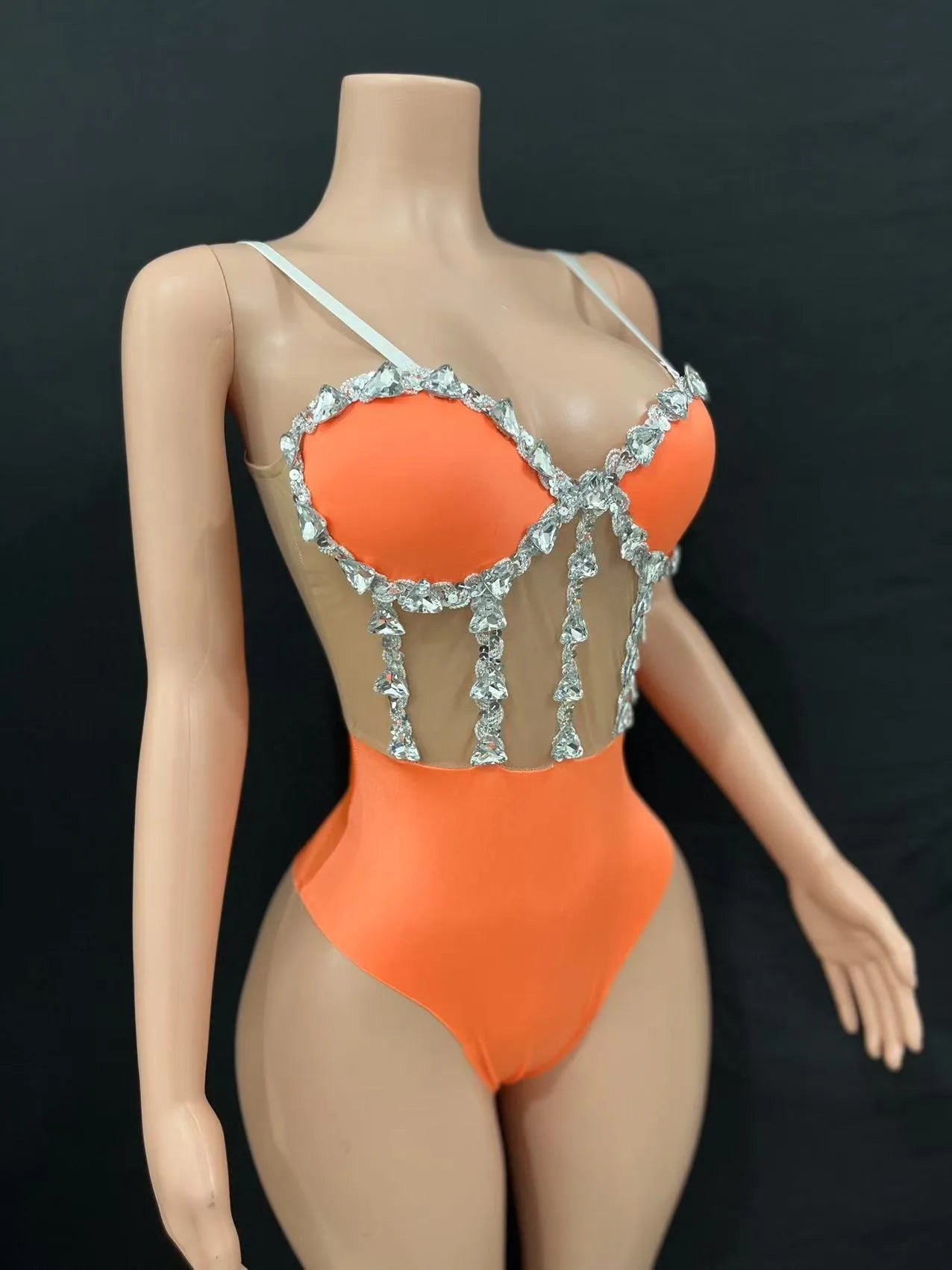 Multi-Colored Triangle Halter Bodysuit & Stage Performance Dancewear