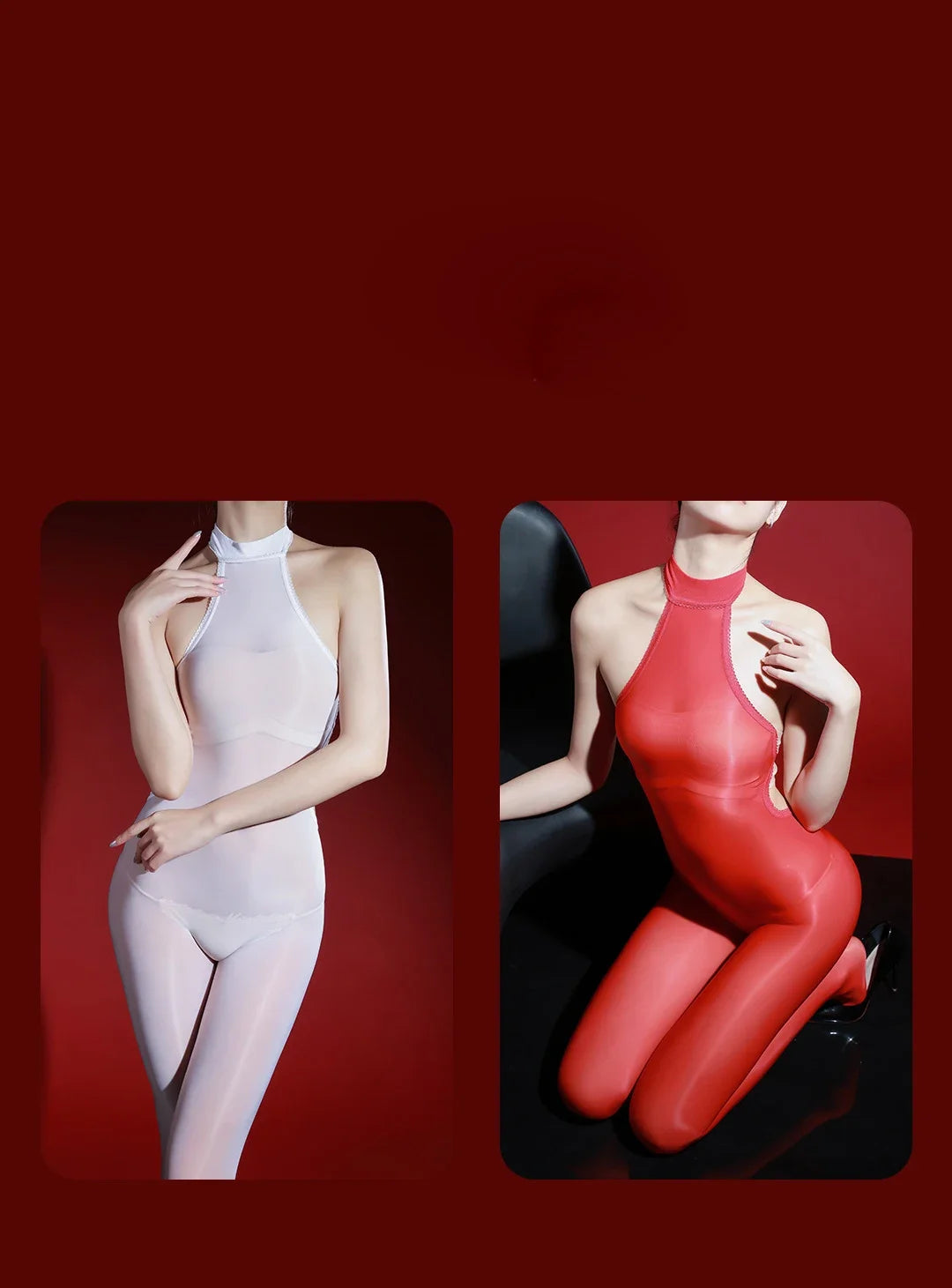 5D 912 PIN Backless Halter Bodysuit Women Backless Jumpsuit Oil Shiny Glossy Elastic Yoga Shaping  Tights Maid Party Leotard