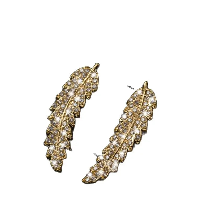 Crystal Leaf Feather Ear Climbers