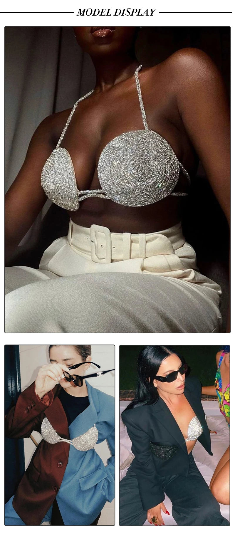 Rhinestone Halter Costume Bra Top