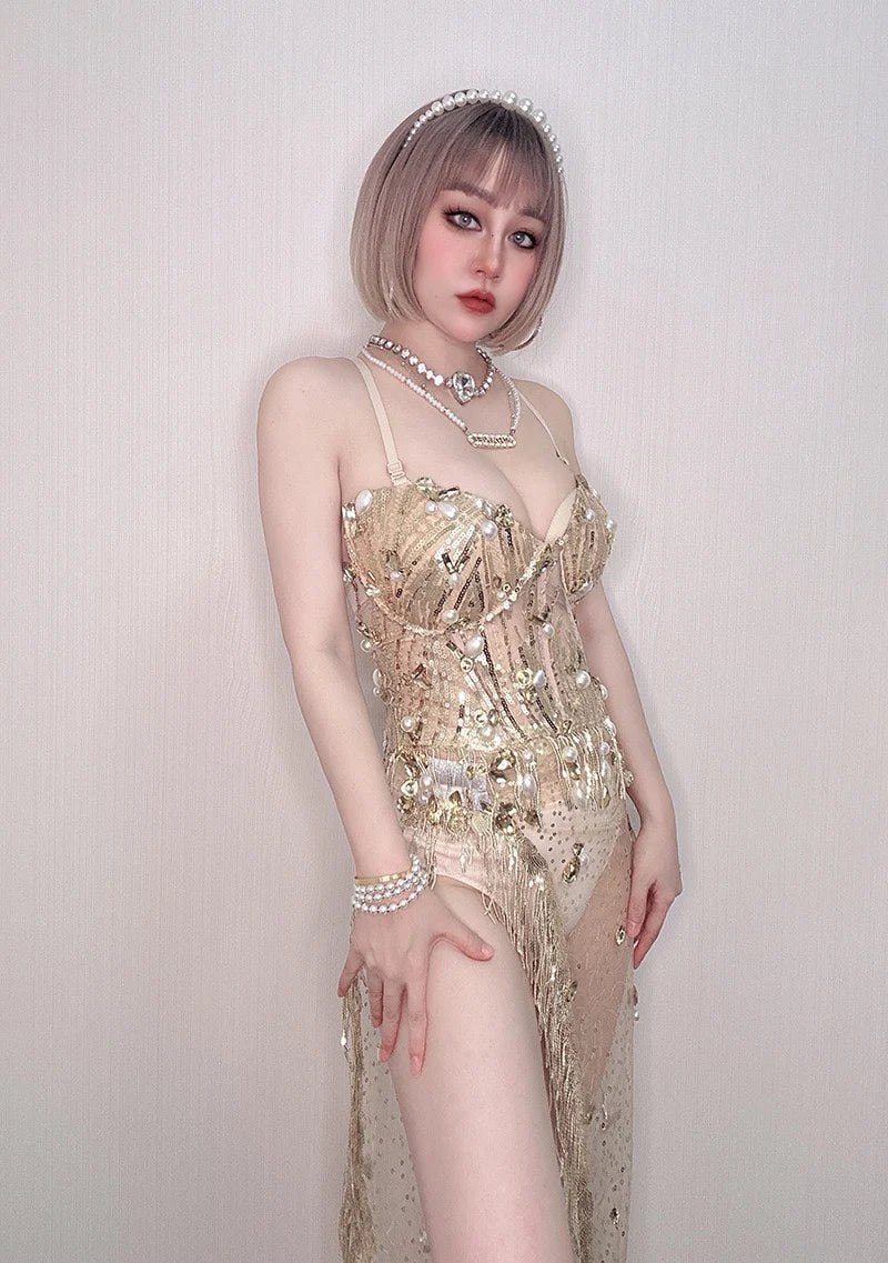 Gold Tassel Showgirl Performance Bodysuit