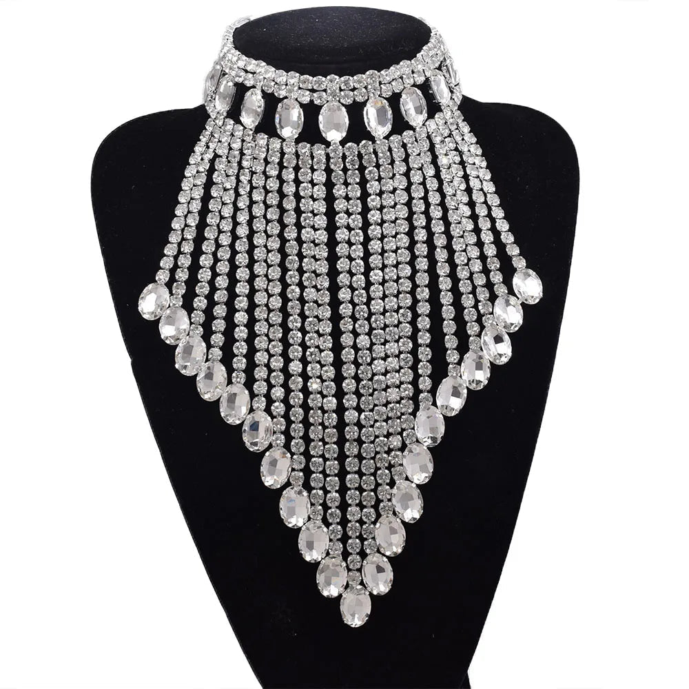 Rhinestone Tassel Fringe Necklace