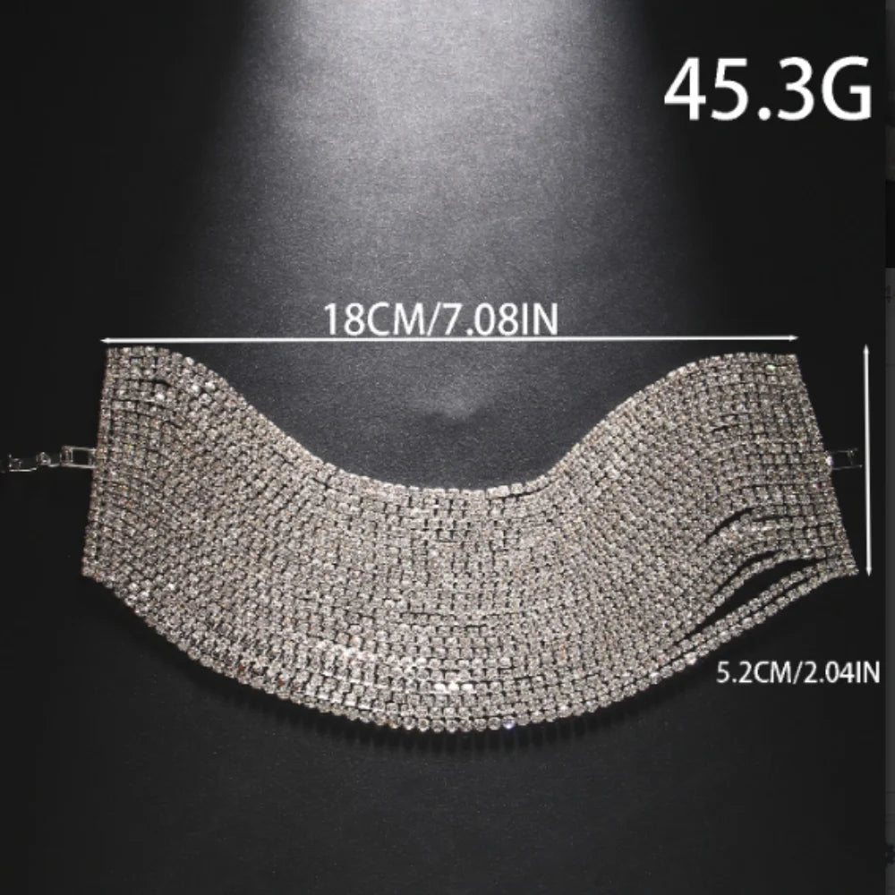 Oversized Multilayer Crystal Rhinestone Wide Cuff Bracelet Drag Queen Stage Jewelry