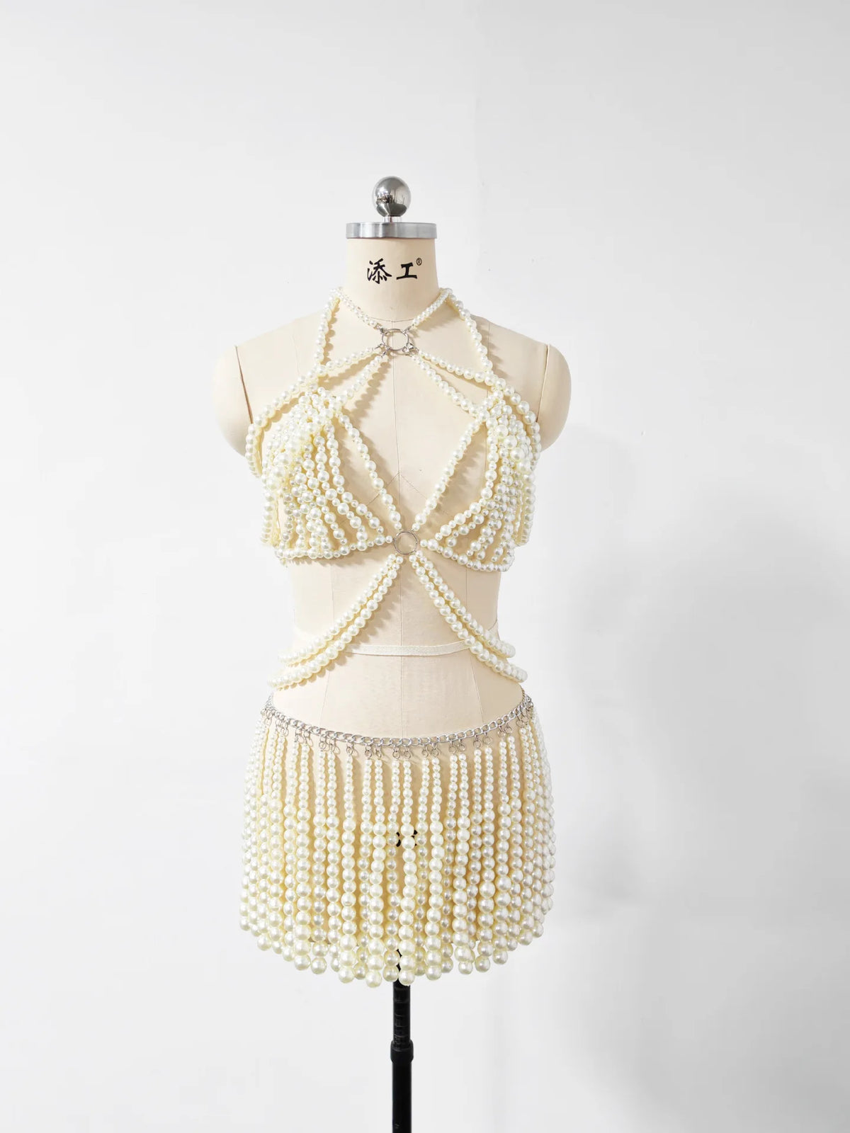 Pearl-Look Shoulder Bra & Chain Skirt Jewelry