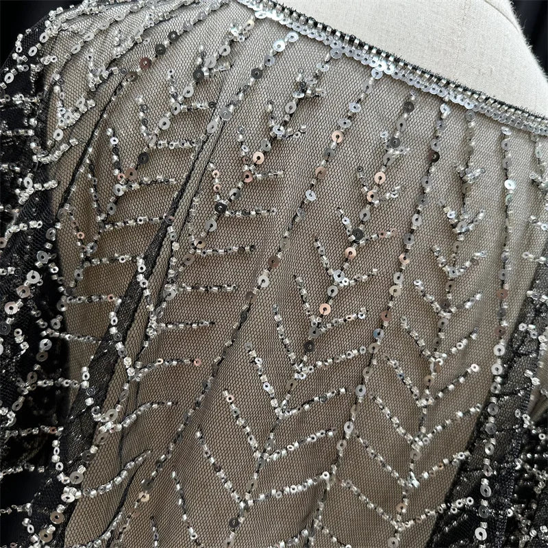Sparkly Sequin & Beaded Leaf Mesh Capelet Evening Shawl Bolero Jacket