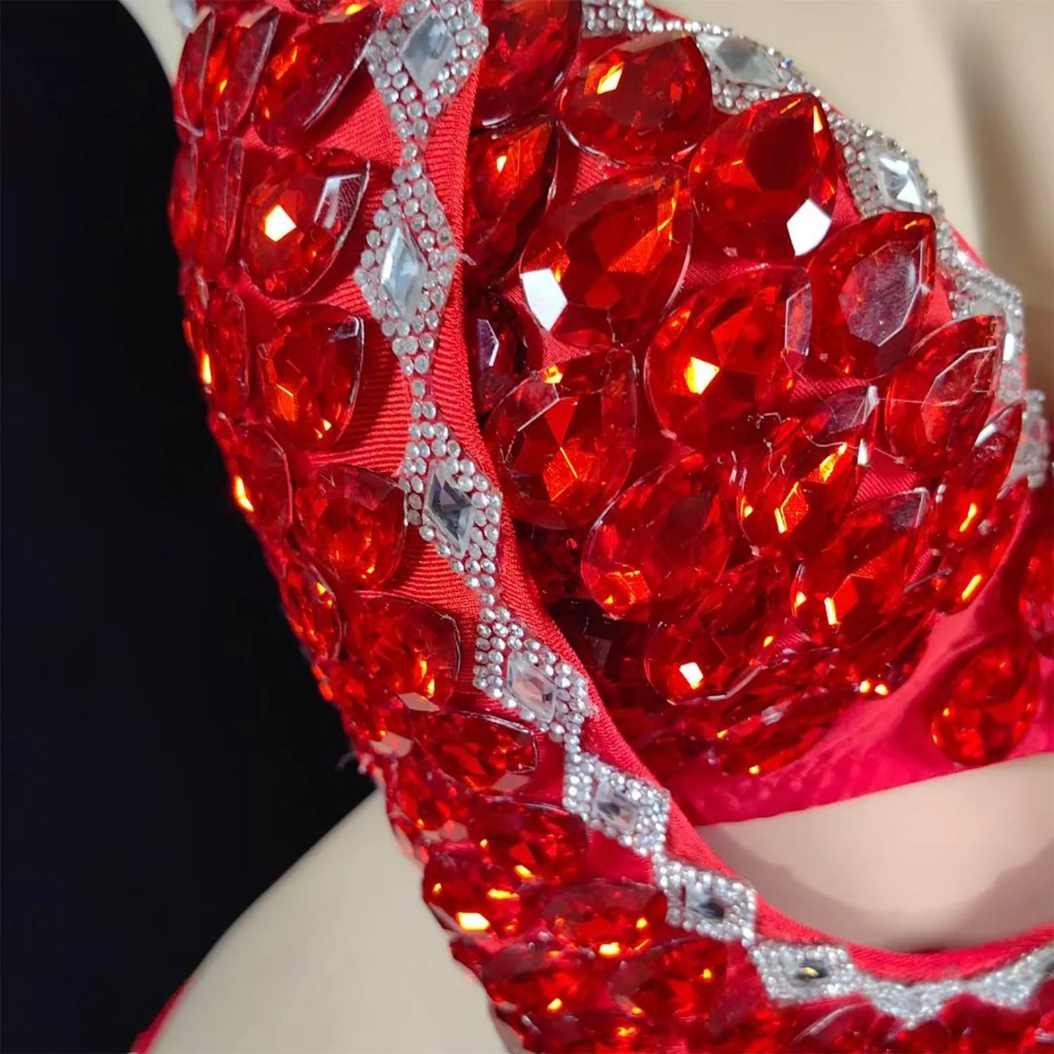Luxury Rhinestone & Crystal Beaded Halter Bikini Stage Bodysuit
