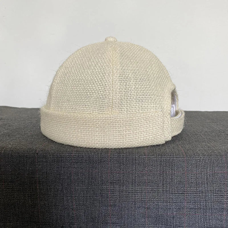 Beige Linen Brimless Beanie — 55–58 cm