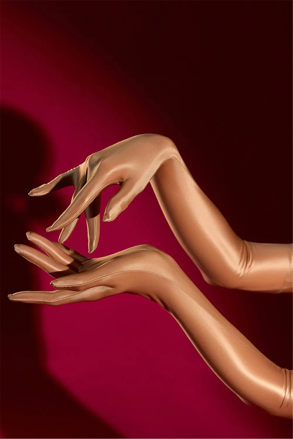 Oil Glossy Satin Smooth Five-Finger Long Elbow Gloves High-Stretch Luxury Evening Gloves