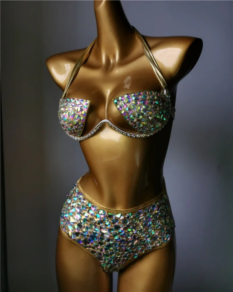 The Venus Horizon Rhinestone Bikini – Premium Crystal Triangle Showgirl Set