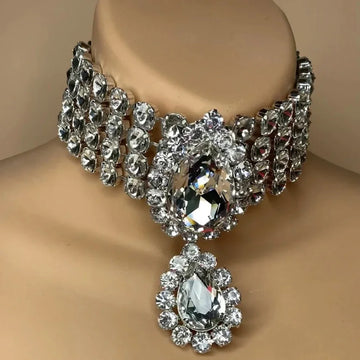 Layered Teardrop Rhinestone Statement Necklace