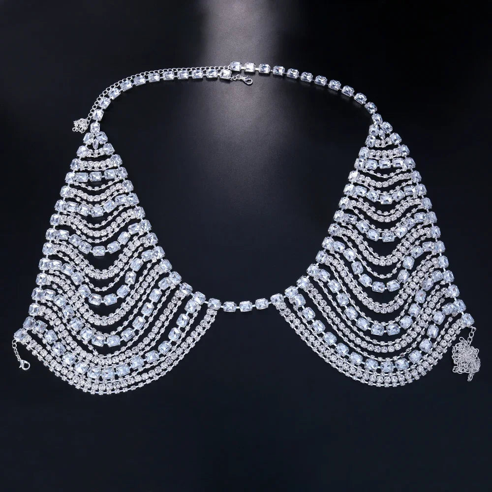 Square Rhinestone Bra Body Chain Harness