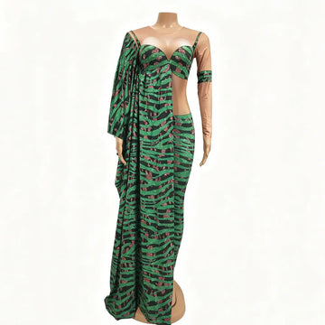 Irregular Single Sleeve Leopard Jumpsuit Green Tight Women Singer Stage Wear Nightclub Party Stage Performance Costume