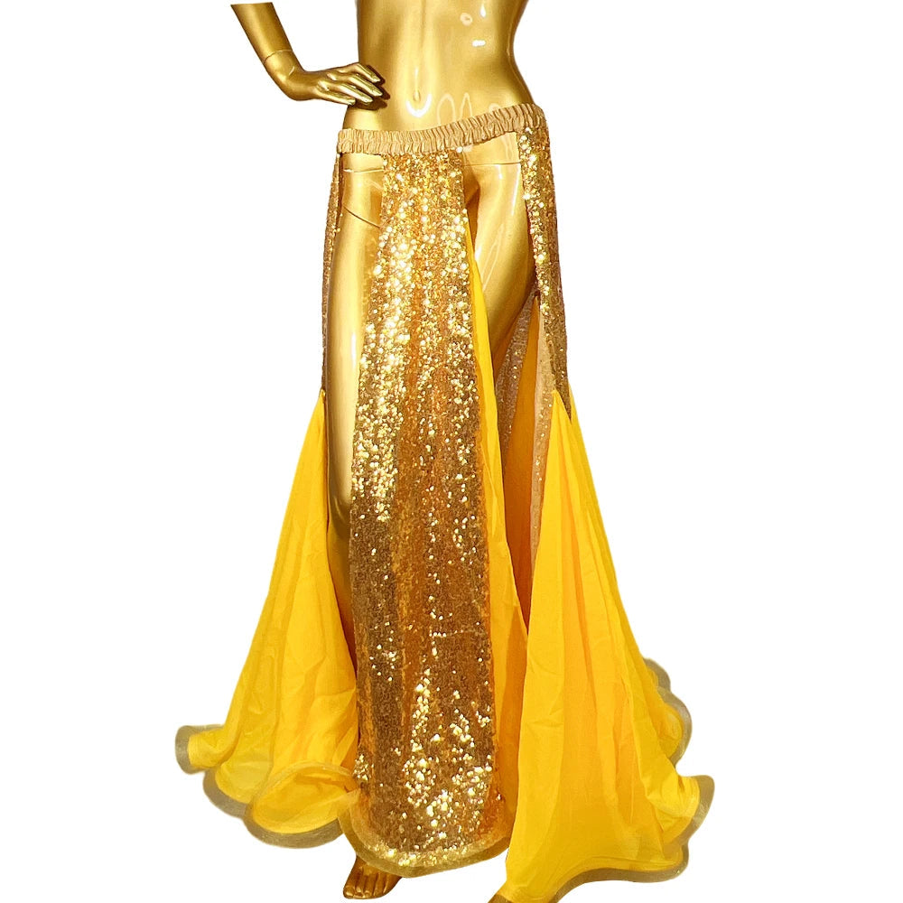 Sparkly Sequined Appliqué Belly Dance Long Performance Skirt