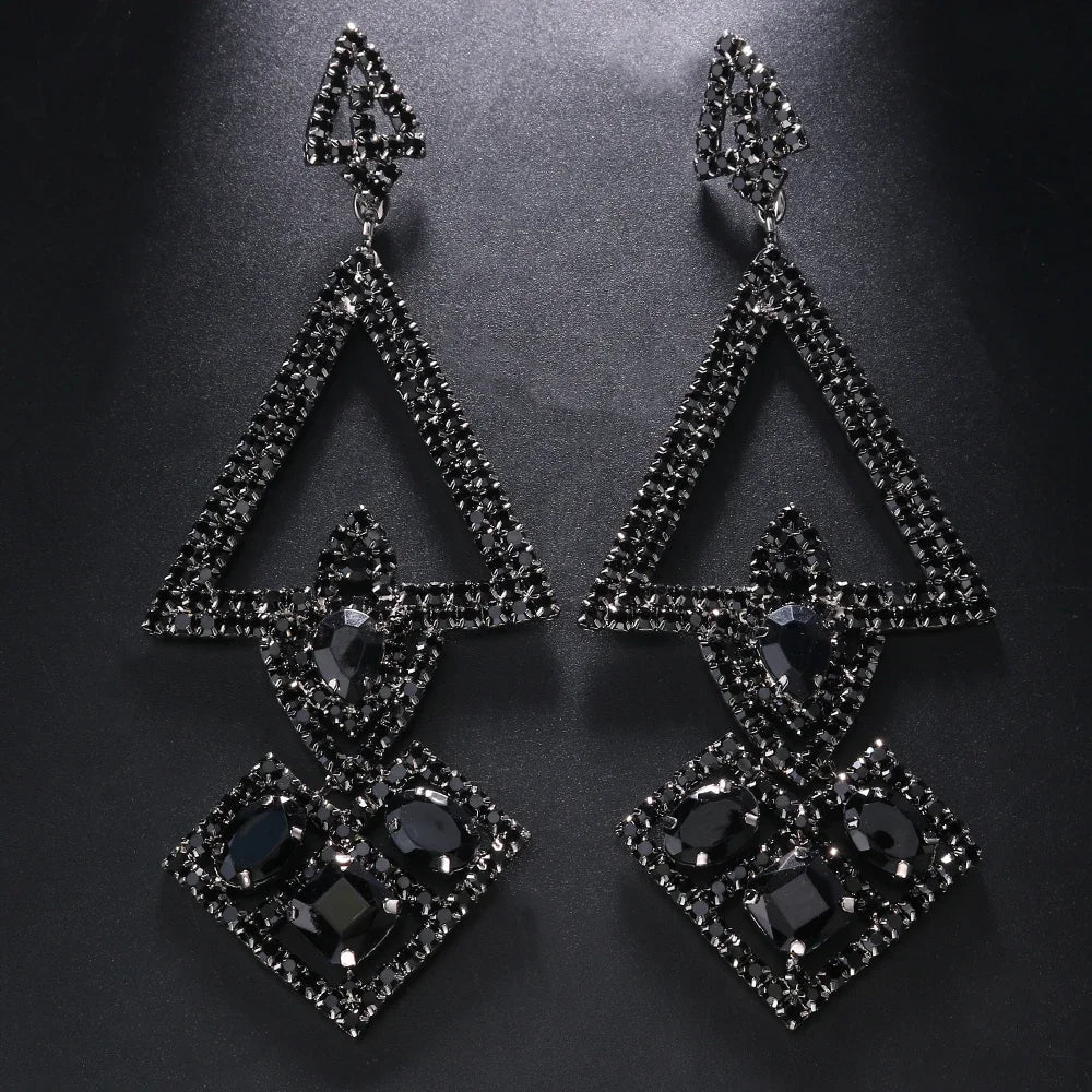Oversized Black Crystal Hoop Earrings Drag Queen Stage Performance Drop Jewelry