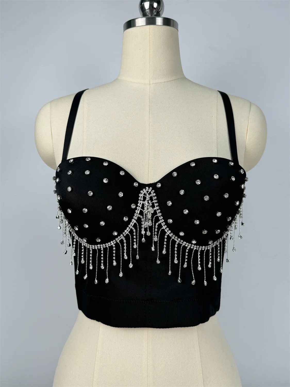 Diamond Tassel Rhinestone Bustier Corset Crop Top Evening Stage Bralette