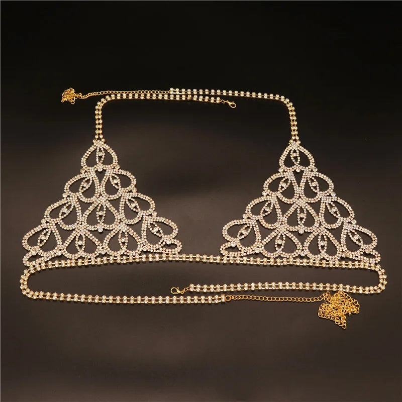 Heart Rhinestone Bra & Brief Body Jewelry