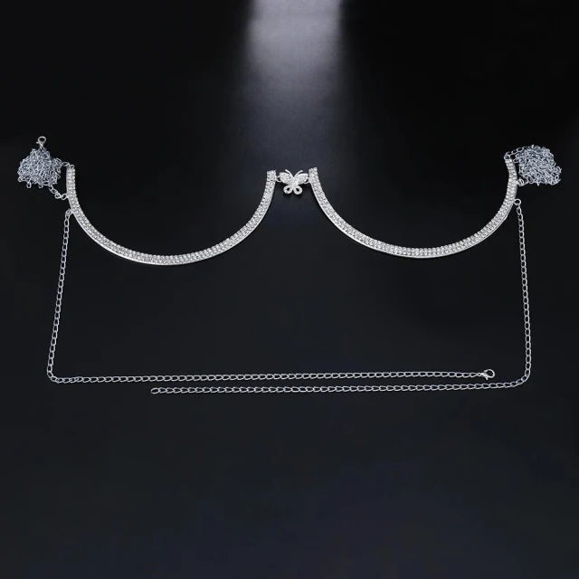 Luxury Rhinestone U-Shape Chest Chain – Shimmering Water Drop Pendant Bikini Bra Body Jewelry for Festivals & Beachwear