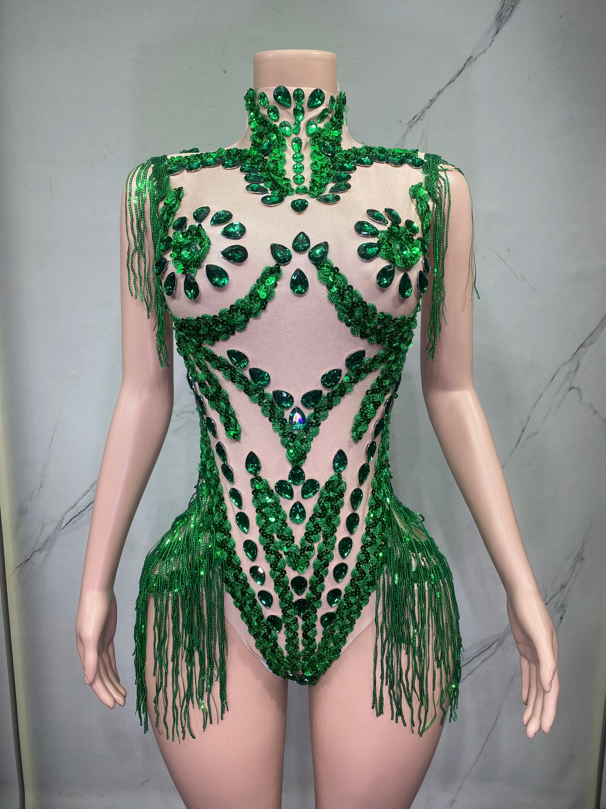 Sheer Mesh Rhinestone Performance Bodysuit for Women