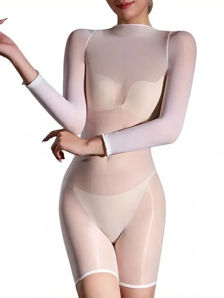 5D 912-Pin Ultrathin Oil Glossy Shaping Bodysuit Sheer Stage Playsuit Leotard