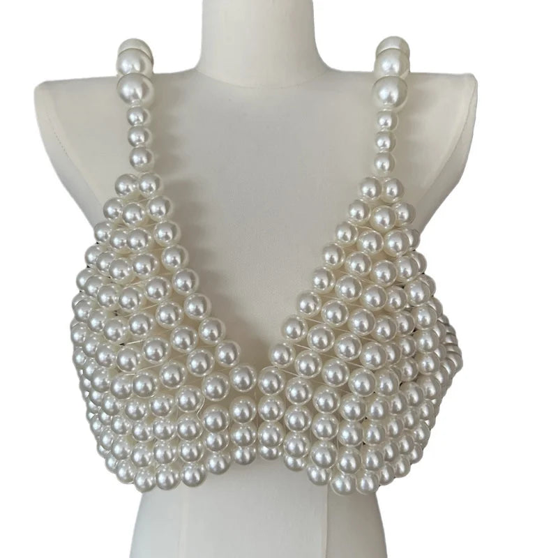 Pearl-Look Beaded Halter Bra Body Chain
