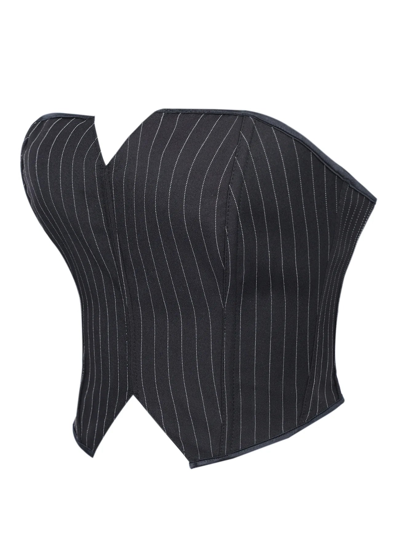 Black Striped Overbust Corset Top Zipper Front Lace-Up Bustier Body Shaper