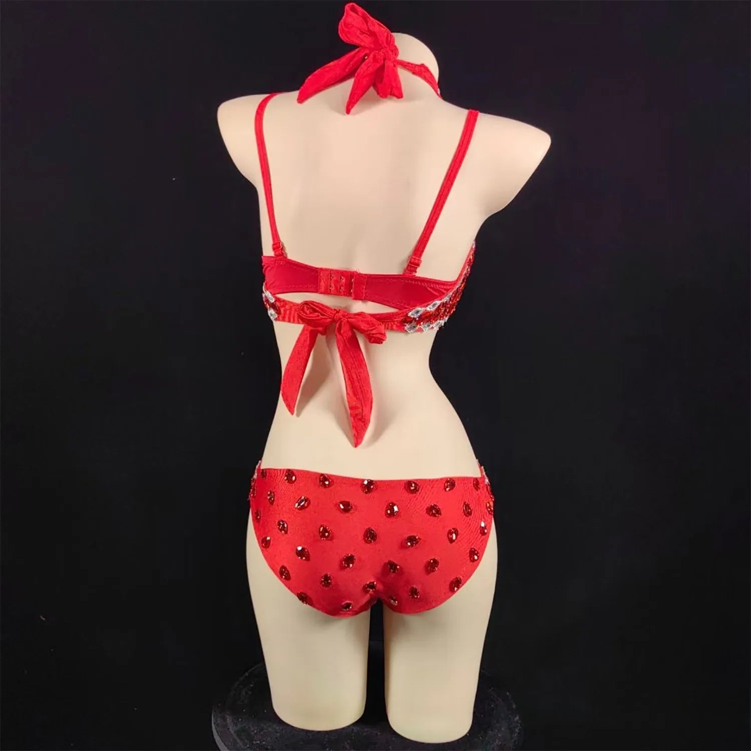 Luxury Rhinestone & Crystal Beaded Halter Bikini Stage Bodysuit