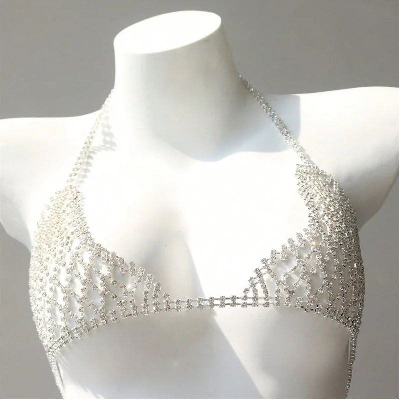 Grid Rhinestone Bra & Skirt Body Jewelry