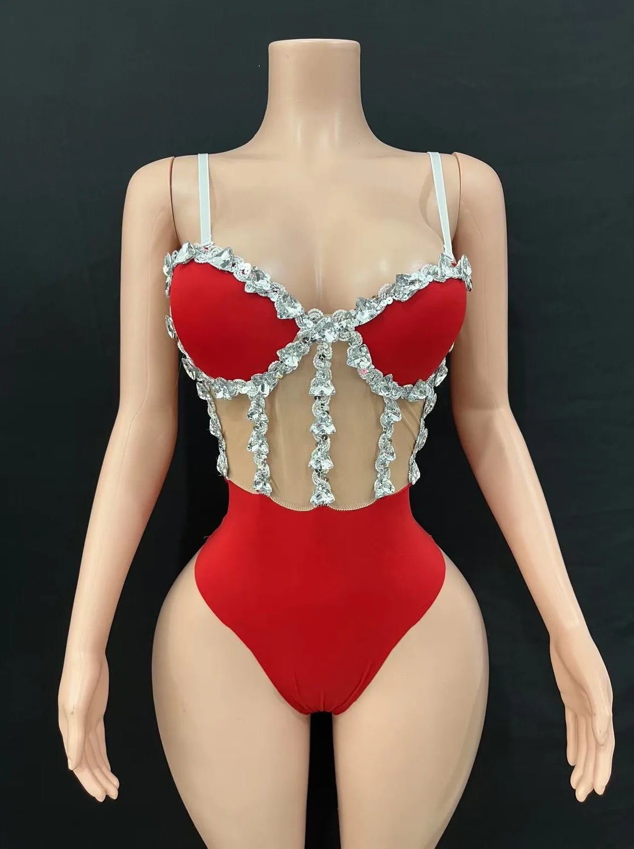 Multi-Colored Triangle Halter Bodysuit & Stage Performance Dancewear