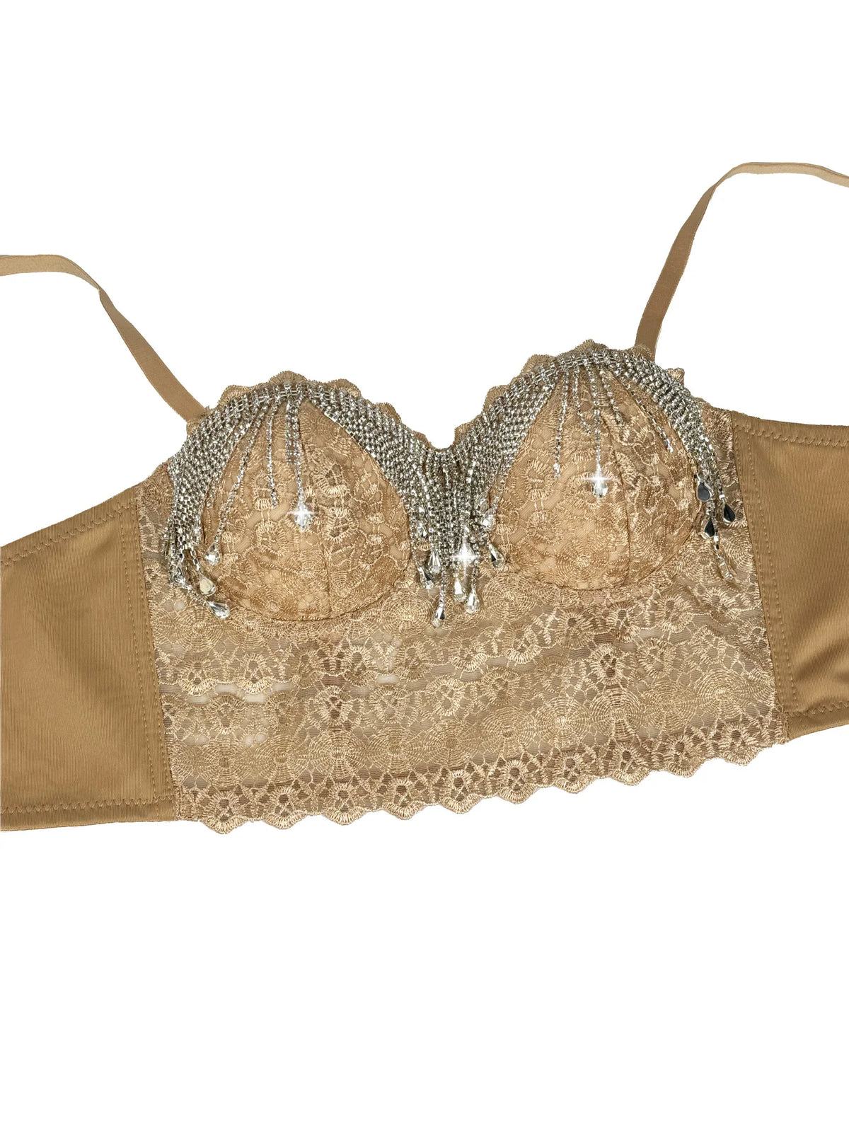 Lace Embroidery Diamond Tassel Bustier Corset Crop Top Stage Party Bralette