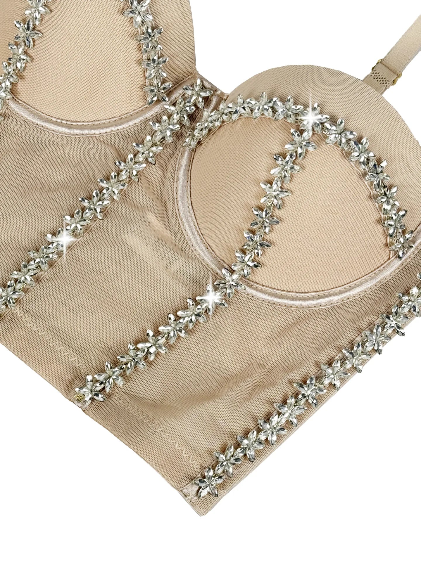 Crystal Embroidered Bustier Corset Crop Top Evening Party Stage Bralette