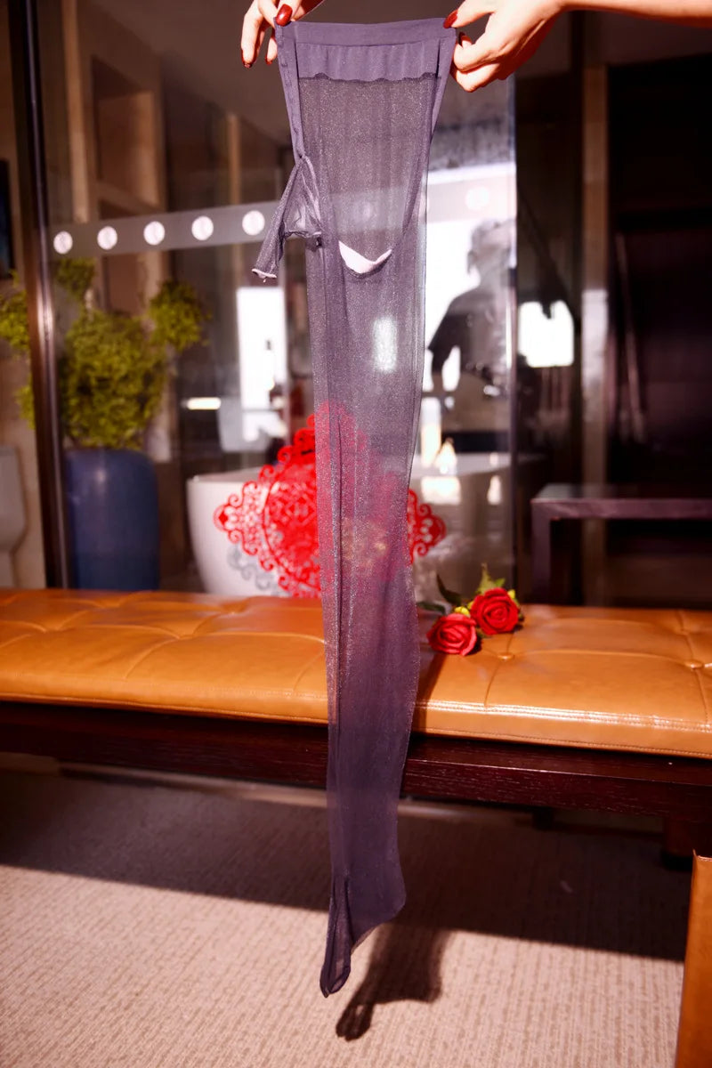 Sexy Men Oil Gloosy See Through U Convex Pouch Stockings Penis Open Close Sleeve Stockings Sheer Shiny Pantyhose Tight Plus Size