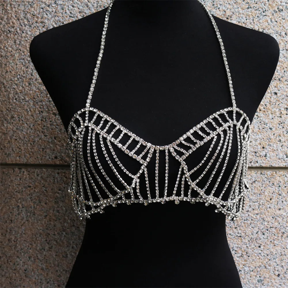 Dazzling Multilayer Fringed Body Chain & Jumpsuit Bikini Set