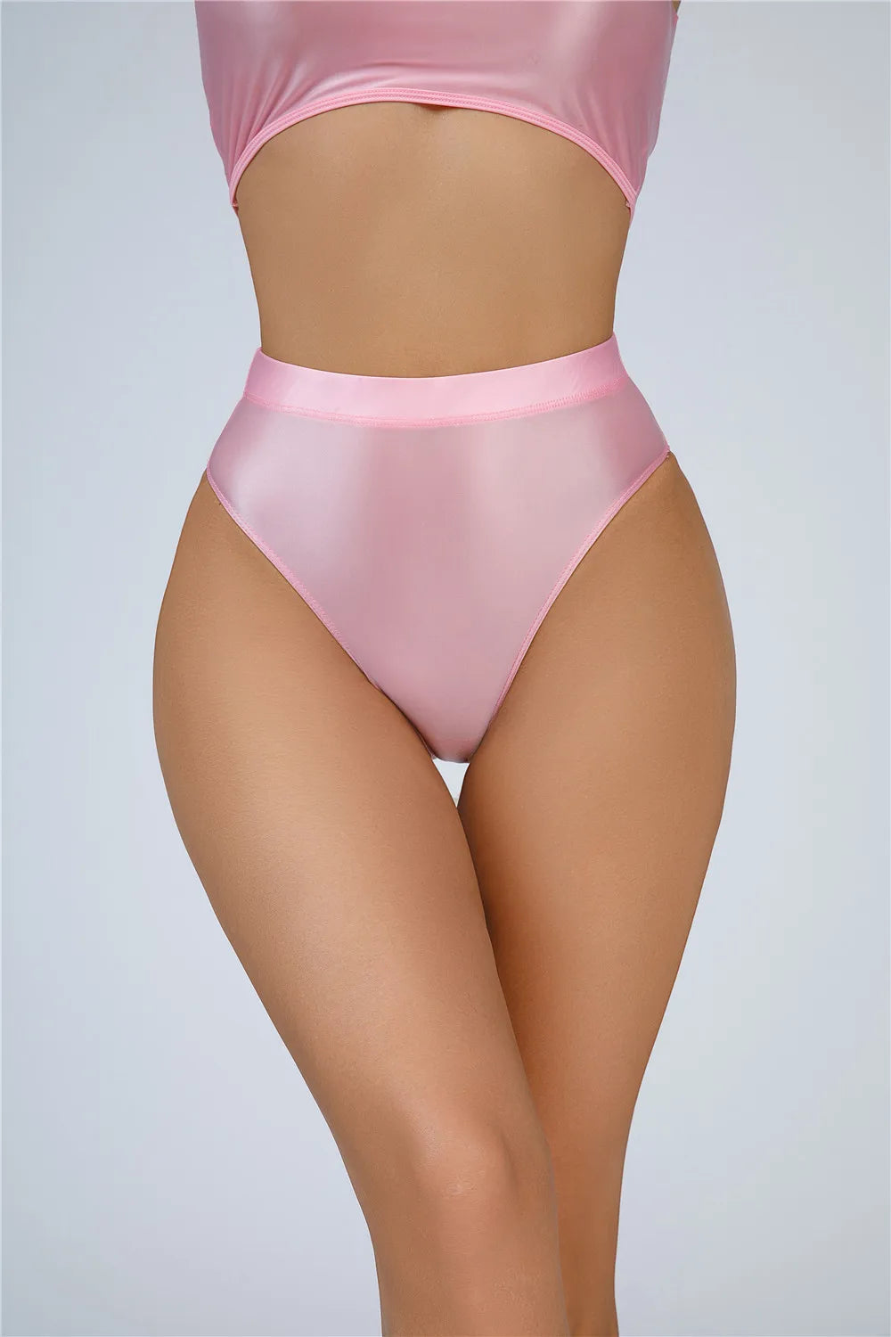 High-Waist Oil Glossy Sheer G-String Thong Satin Smooth Seamless Briefs