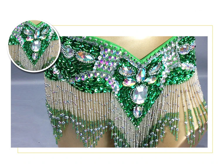 Dazzling Beaded & Sequined Belly Dance Bra & Belt 2-Piece Costume Set