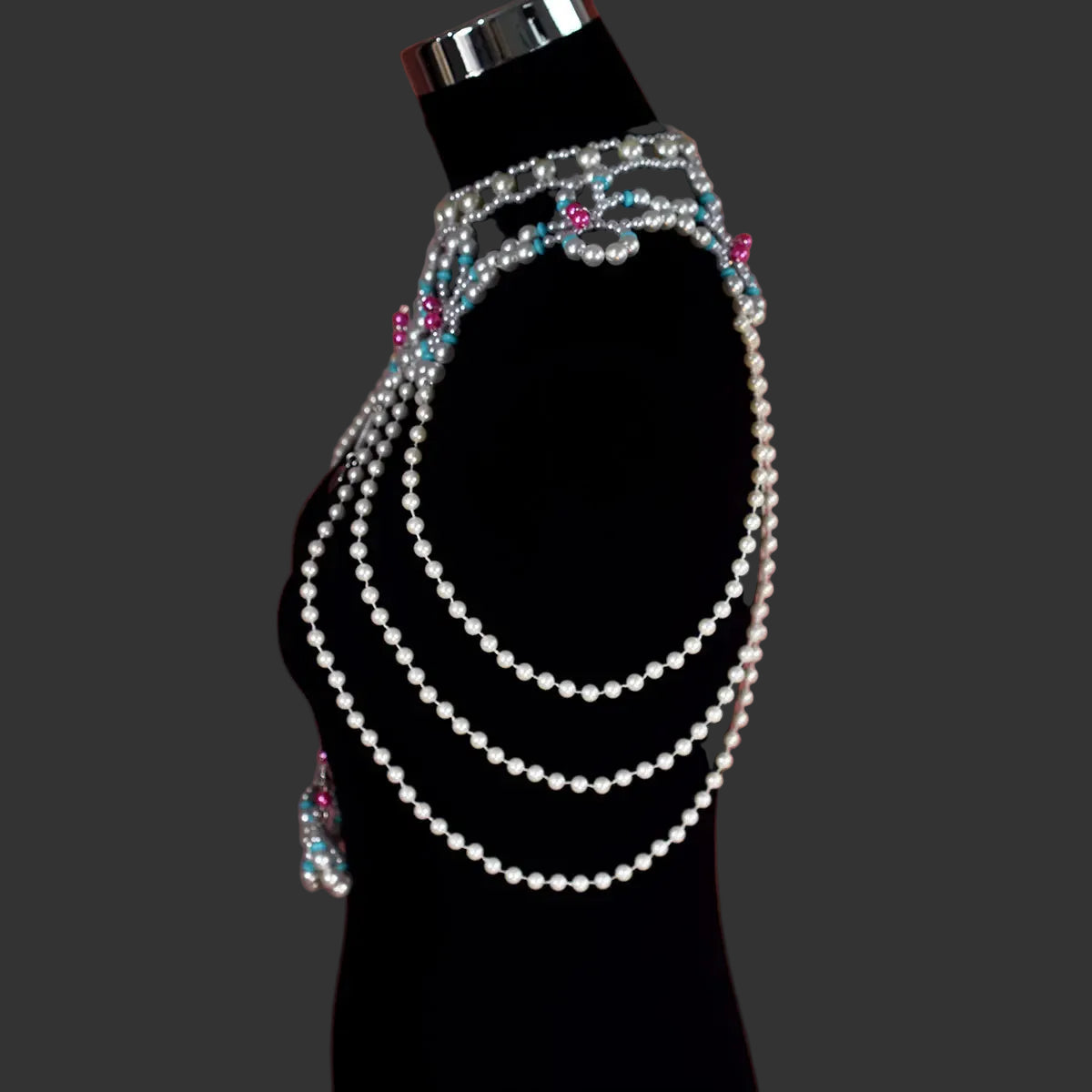 Dazzling Simulated Pearl String Bra Chain & Bikini Shawl Chest Jewelry