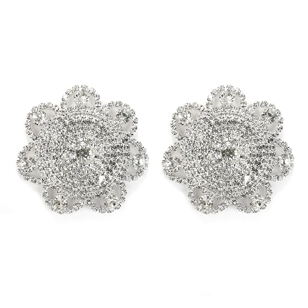 Sparkly Rhinestone Flower Reusable Nipple Pasties Self-Adhesive Silicone Covers