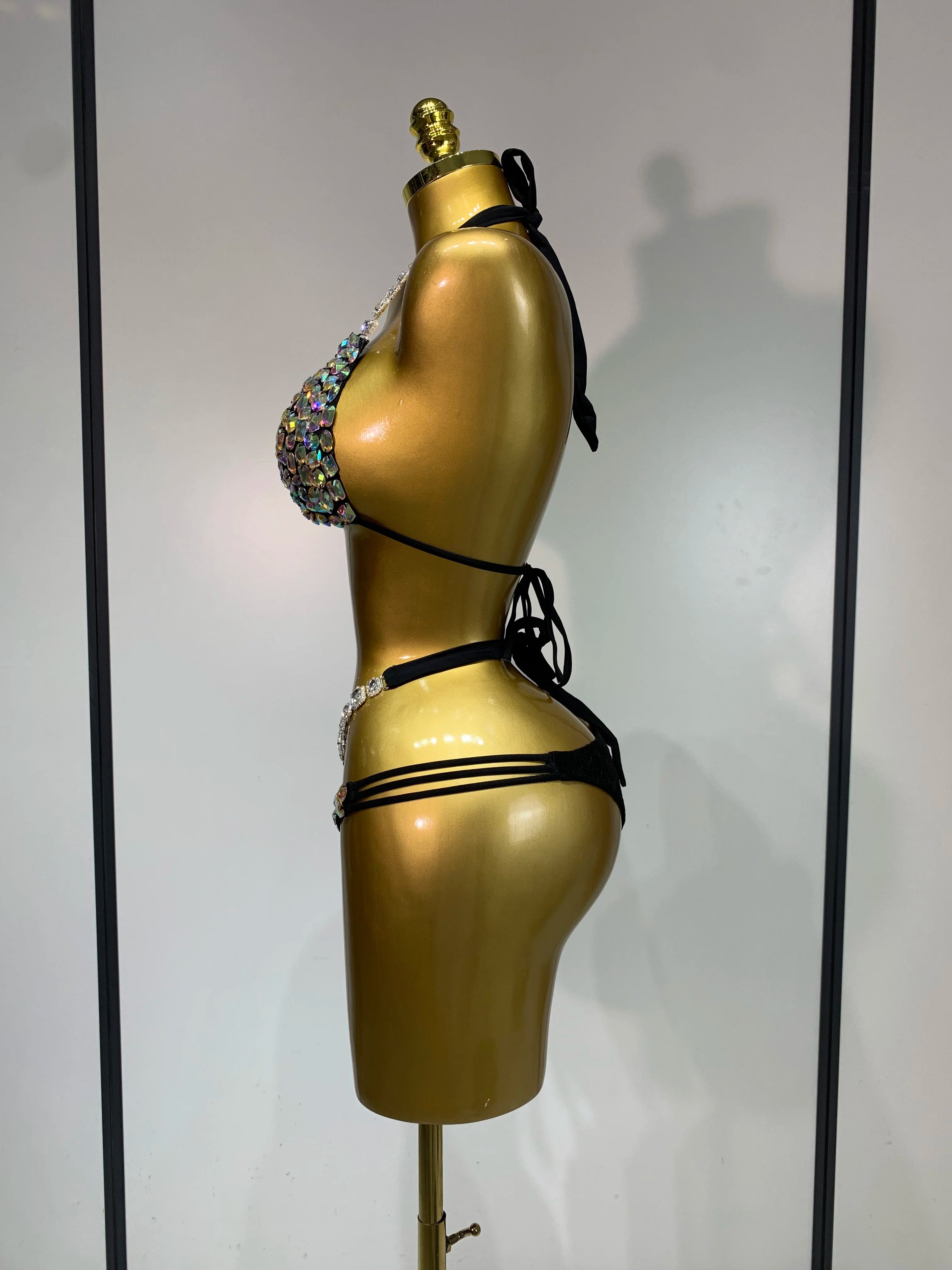 Crystal Diamond Bikini Two-Piece Set Sparkle Stage Performance Outfit