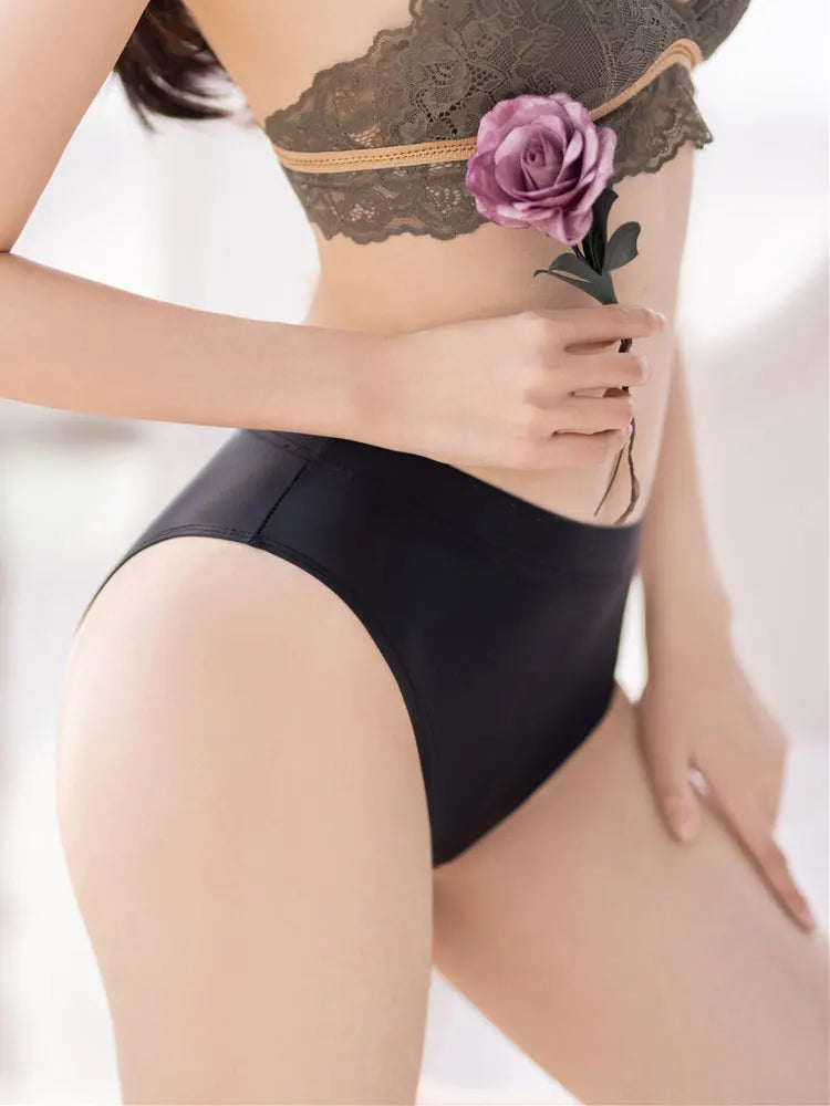 Sexy Smooth Shiny High Waist G-string Sheer See Through Brief Candy Color Elastic T-Back Oil Thong UnderWear Erotic Lingerie