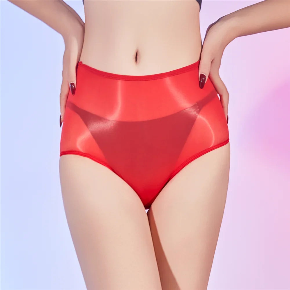 Sexy Women Unisex Silm Crotch Safety Short 6D Thin Bottom Wear Oil Shiny Briefs Sheer See Through U Convex Pouch Underwear