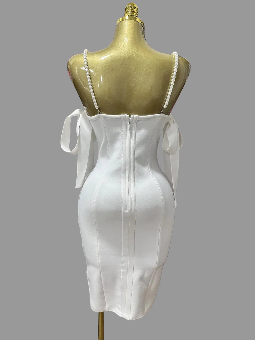 Luxury Pearl Strap Rhinestone Bustier Bandage Mini Dress & Cocktail Party Bodycon