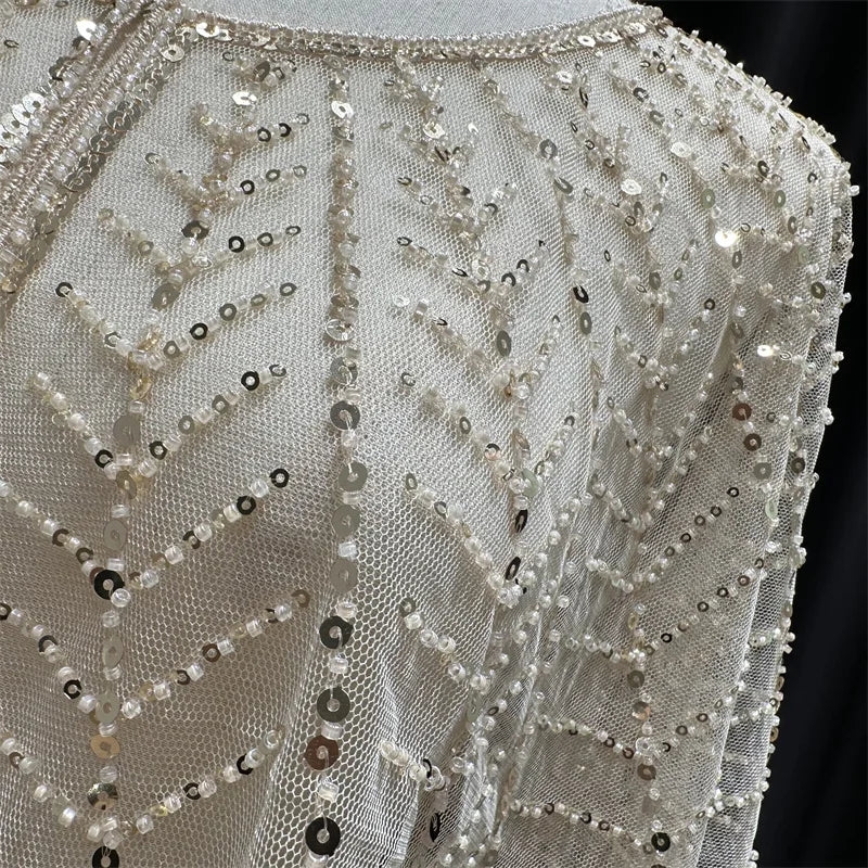 Sparkly Sequin & Beaded Leaf Mesh Capelet Evening Shawl Bolero Jacket