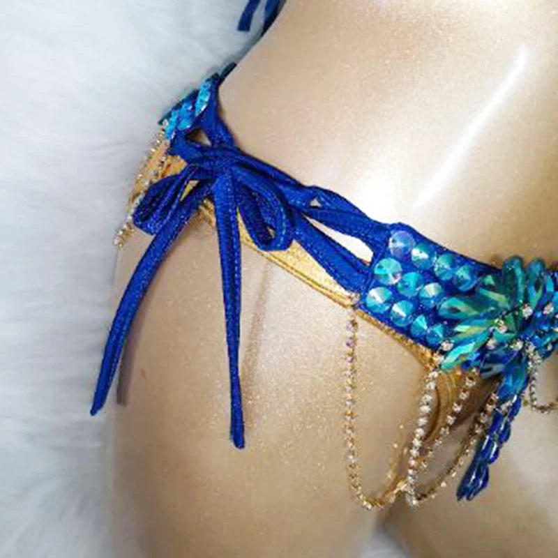 Royal Blue Samba Carnival Wire Bra & Belt 4-Piece Costume Set