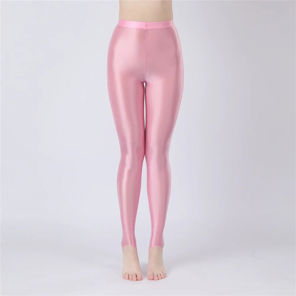 Thin Sheer Oil Glossy High-Stretch Pencil Pants Candy Color Yoga Leggings