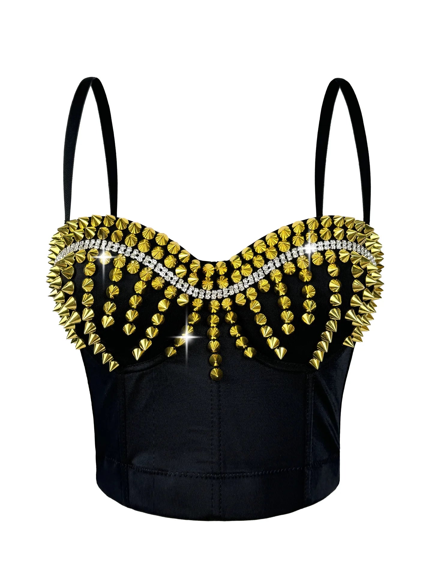 Sparkly Diamond Rhinestone Corset Top Showgirl Stage Performance Push-Up Bustier